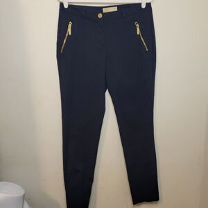 Michael Kors Women’s Navy Blue Slim Leg Pants Size 6 Gold Zip Pockets